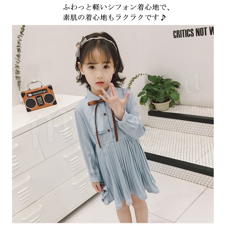 minana / 女の子 リボン付きワンピース 子供服 ワンピース プリーツ